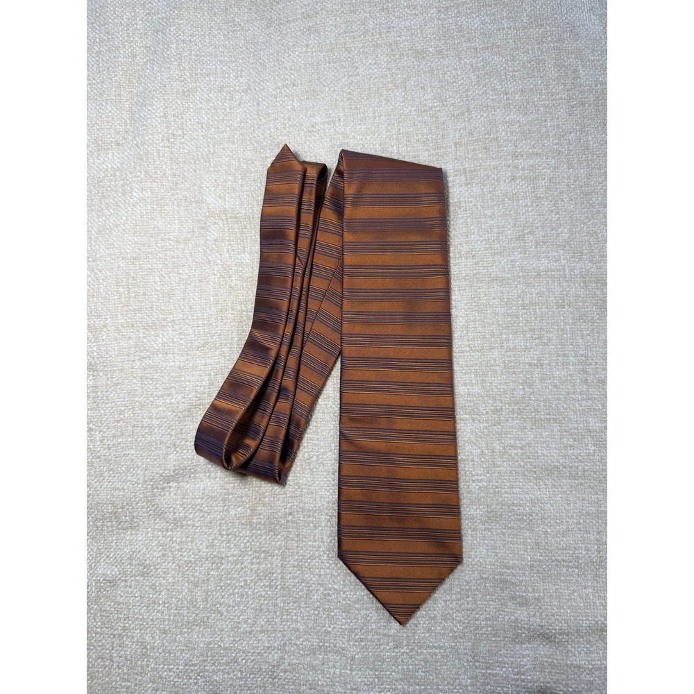Dormeuil Mens Silk Tie Brown Copper Navy Gold Striped Necktie Luxury France